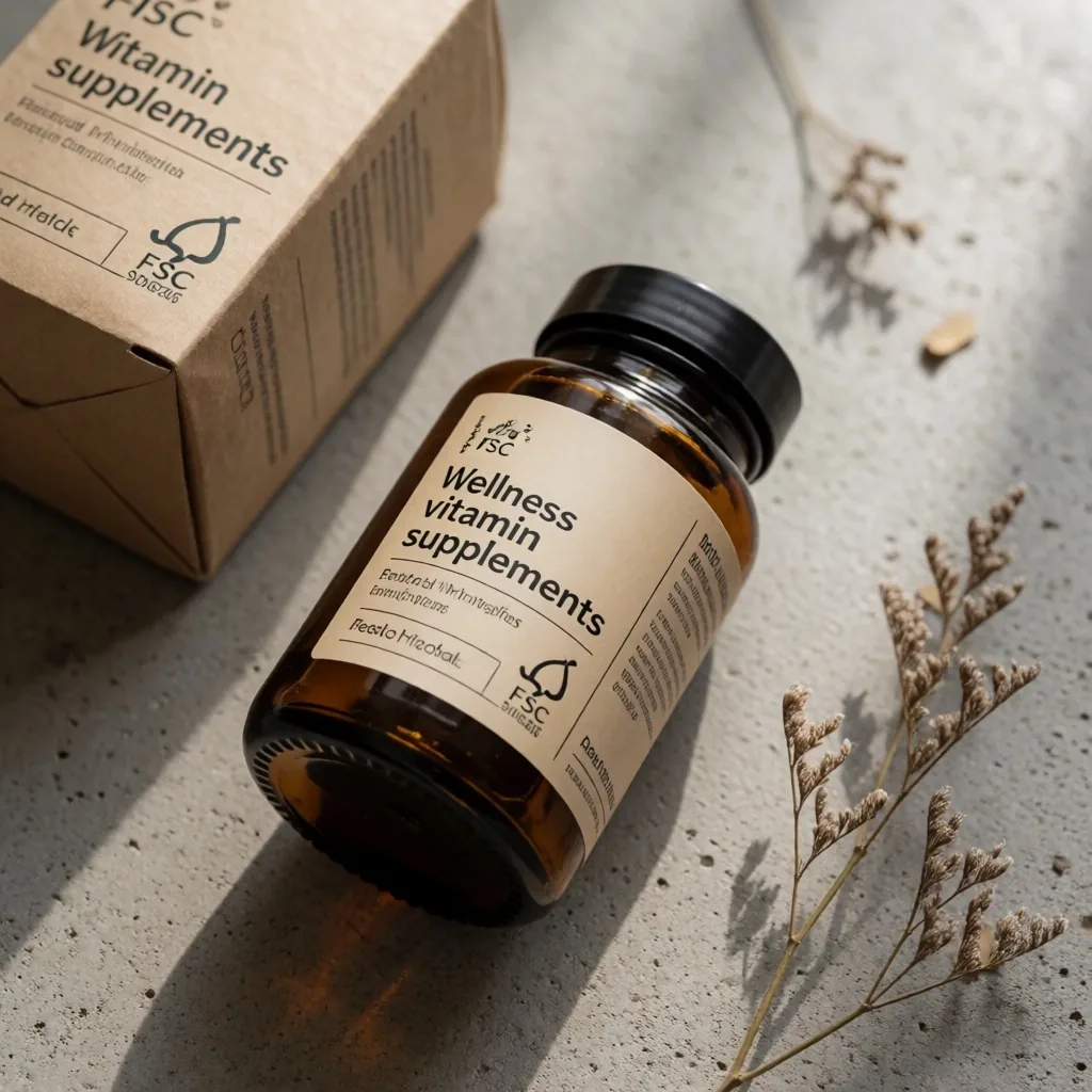 Sustainable supplement packaging on concrete