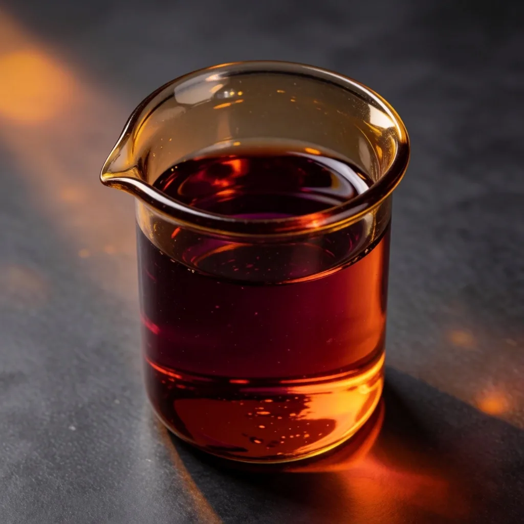 Elderberry extract in a dark glass beaker on a graphite surface