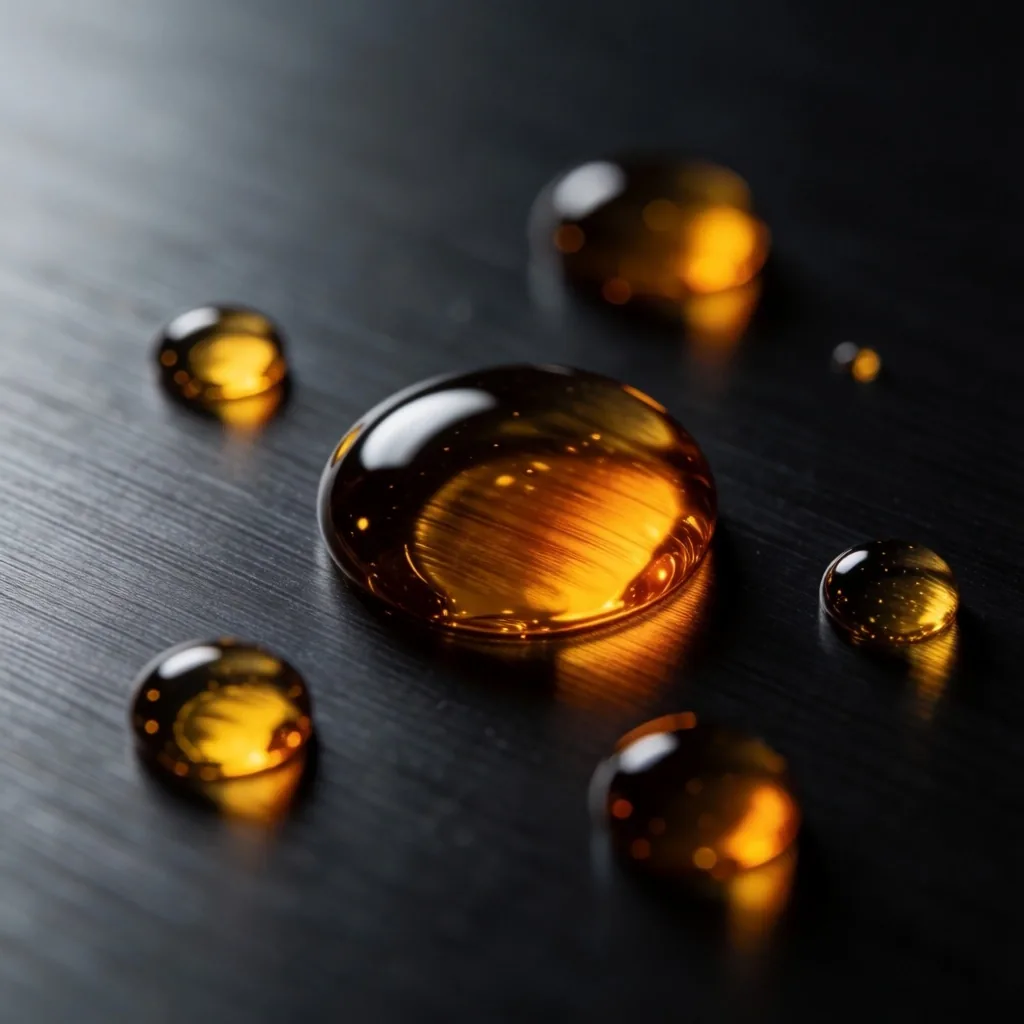 Algal oil droplets on a steel surface