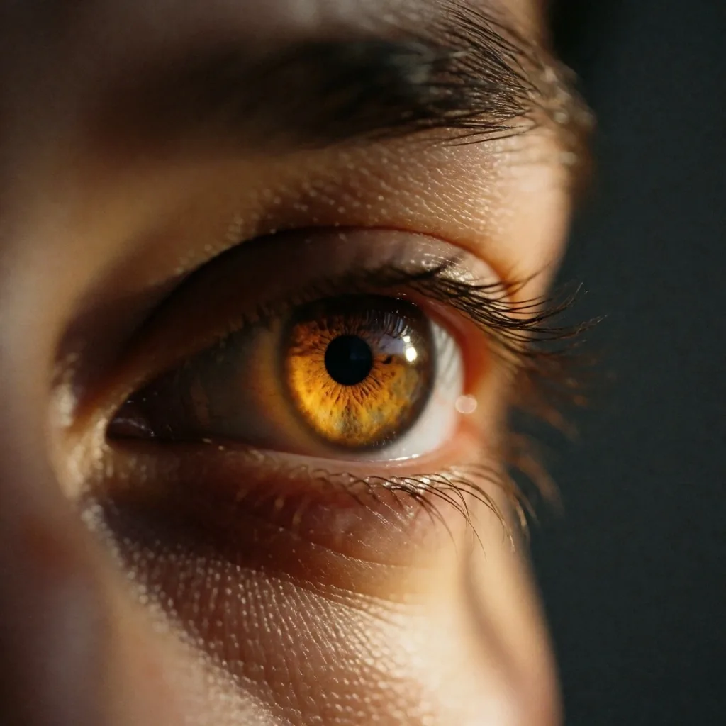Close-up of an eye in warm amber light