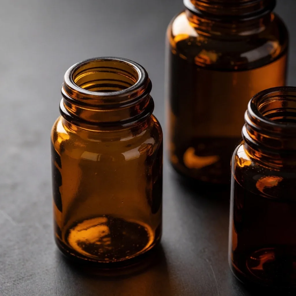 Sealed supplement bottles on a matte metal surface