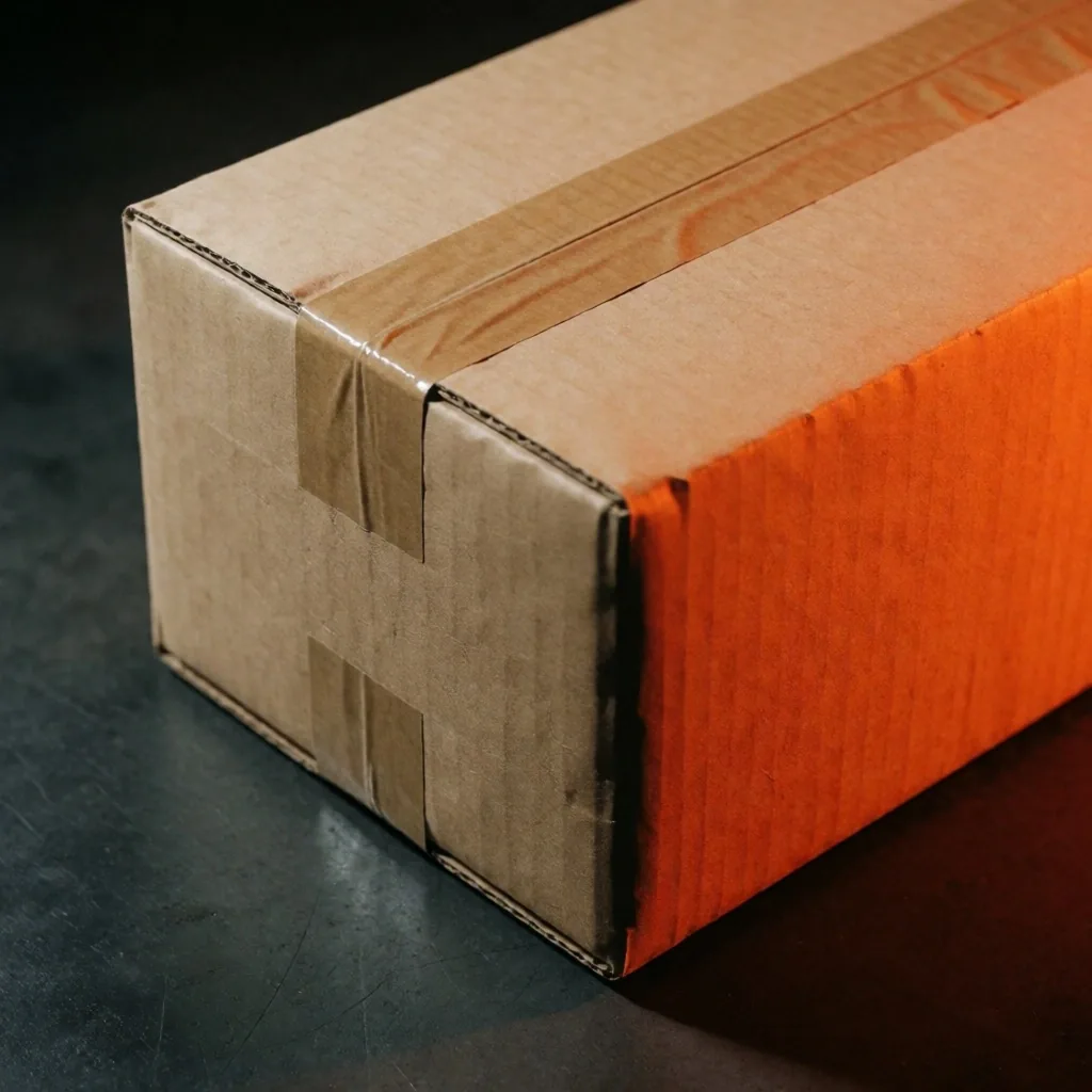 Sealed parcel on dark surface
