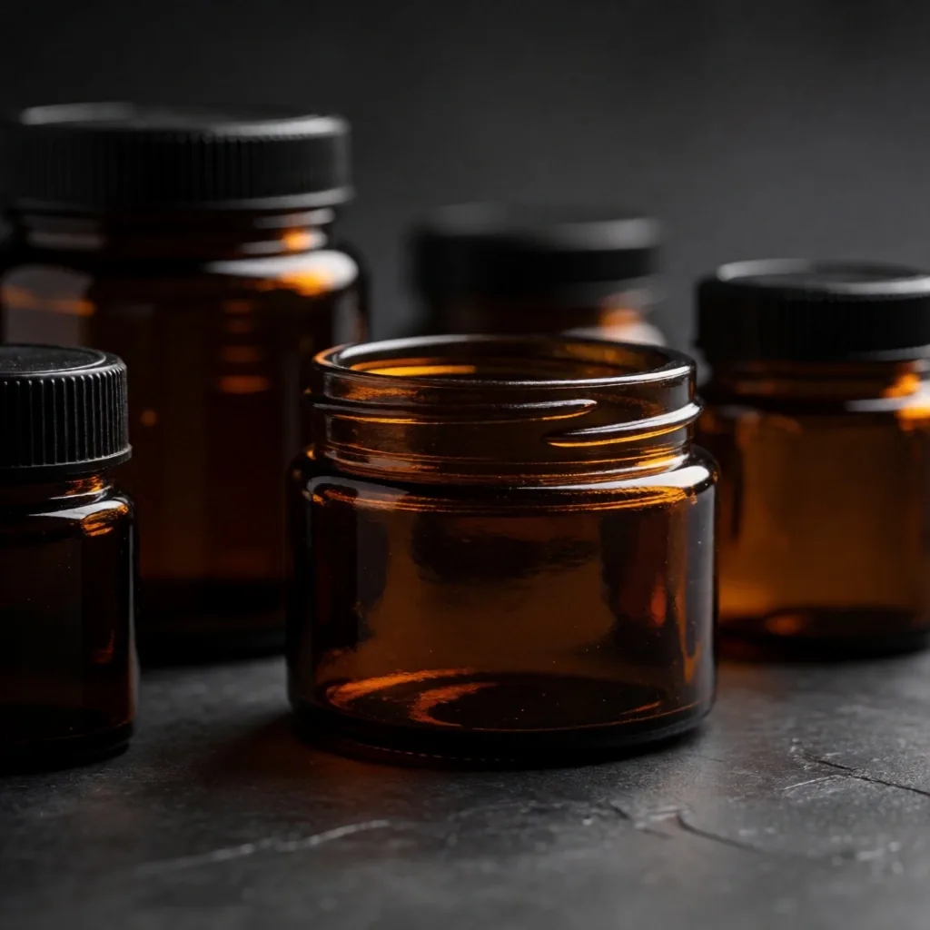 Premium supplement bottles on a textured metal surface