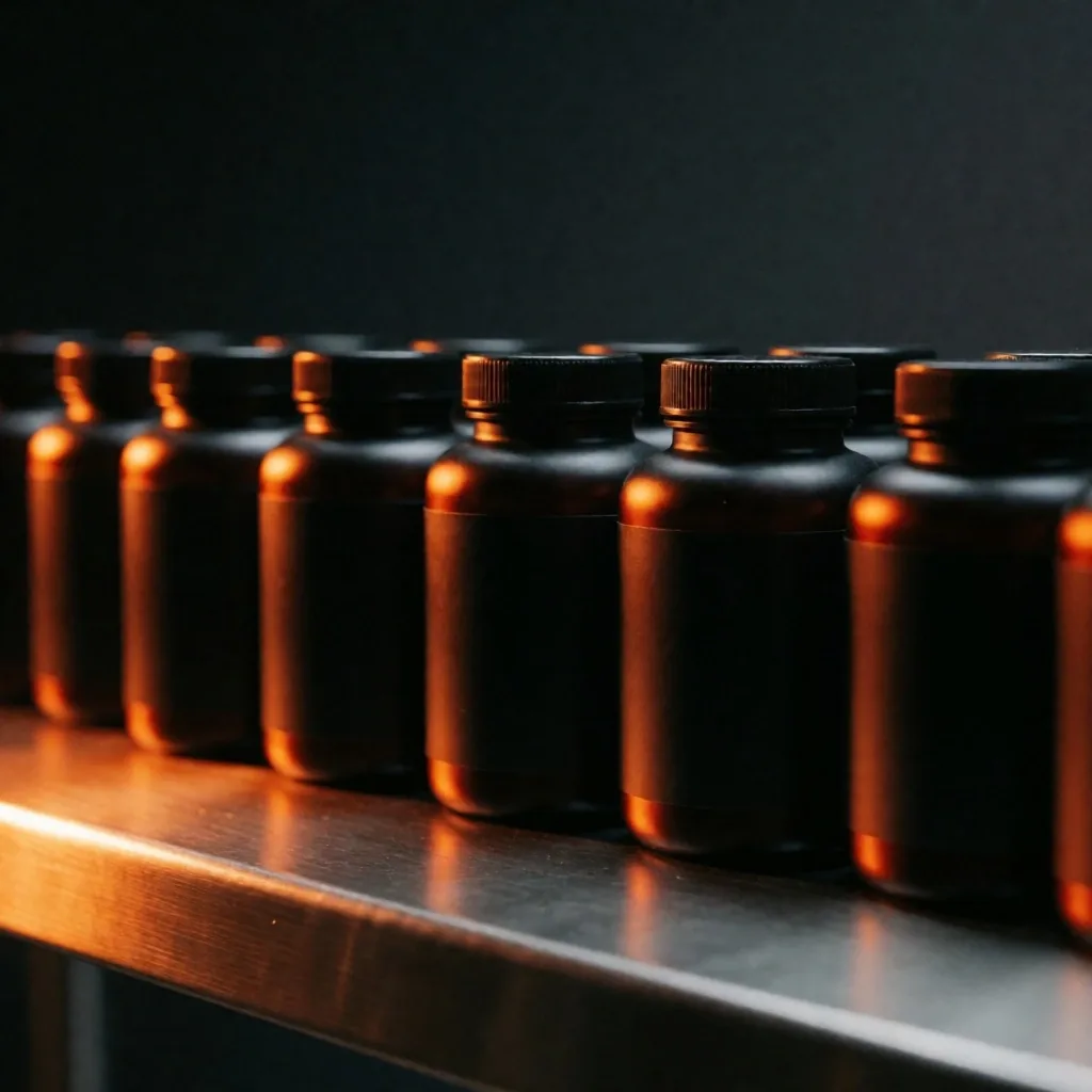 VitalBase supplement bottles on a laboratory bench